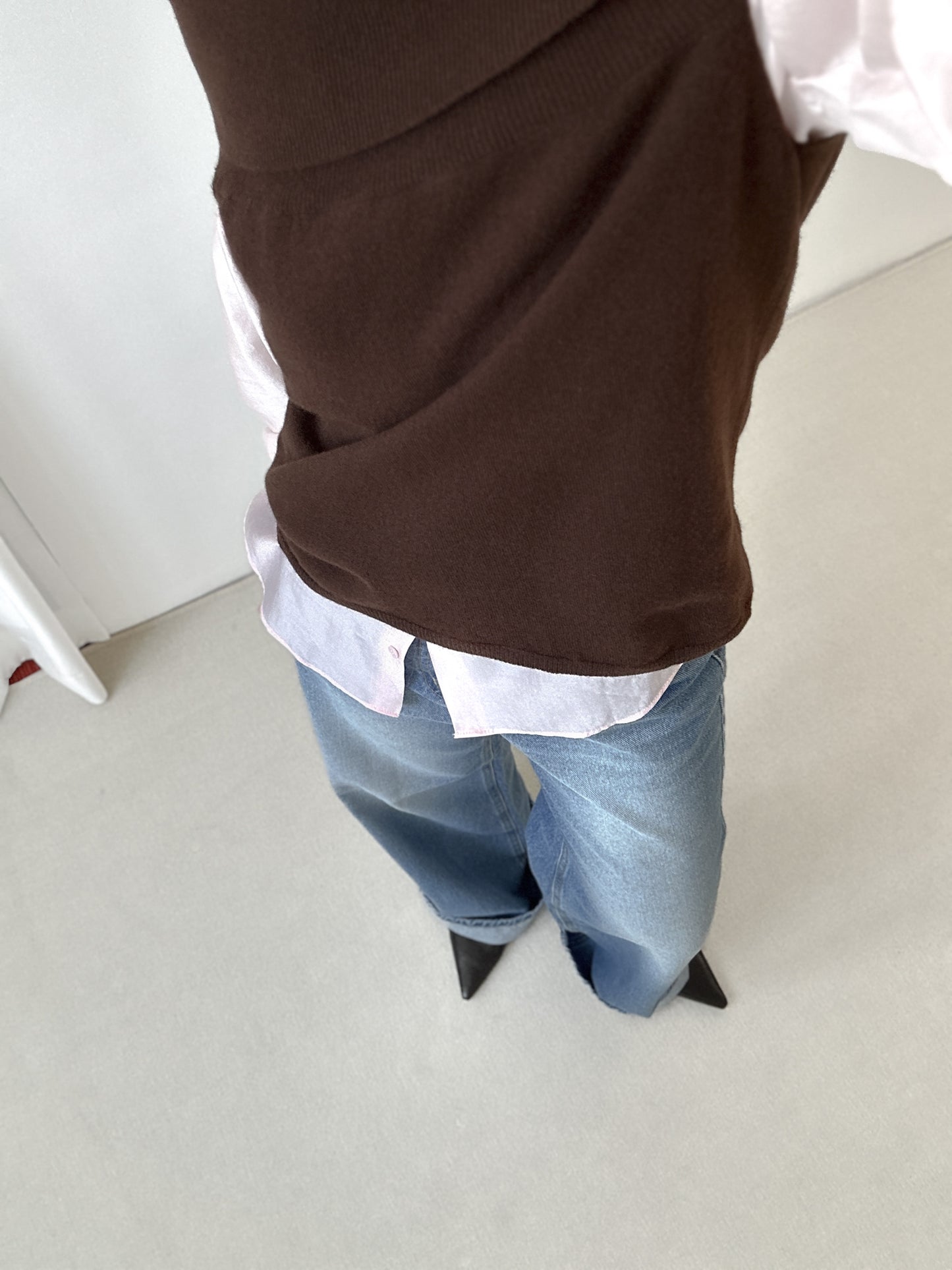 露肩薄羊毛上衣 黑色