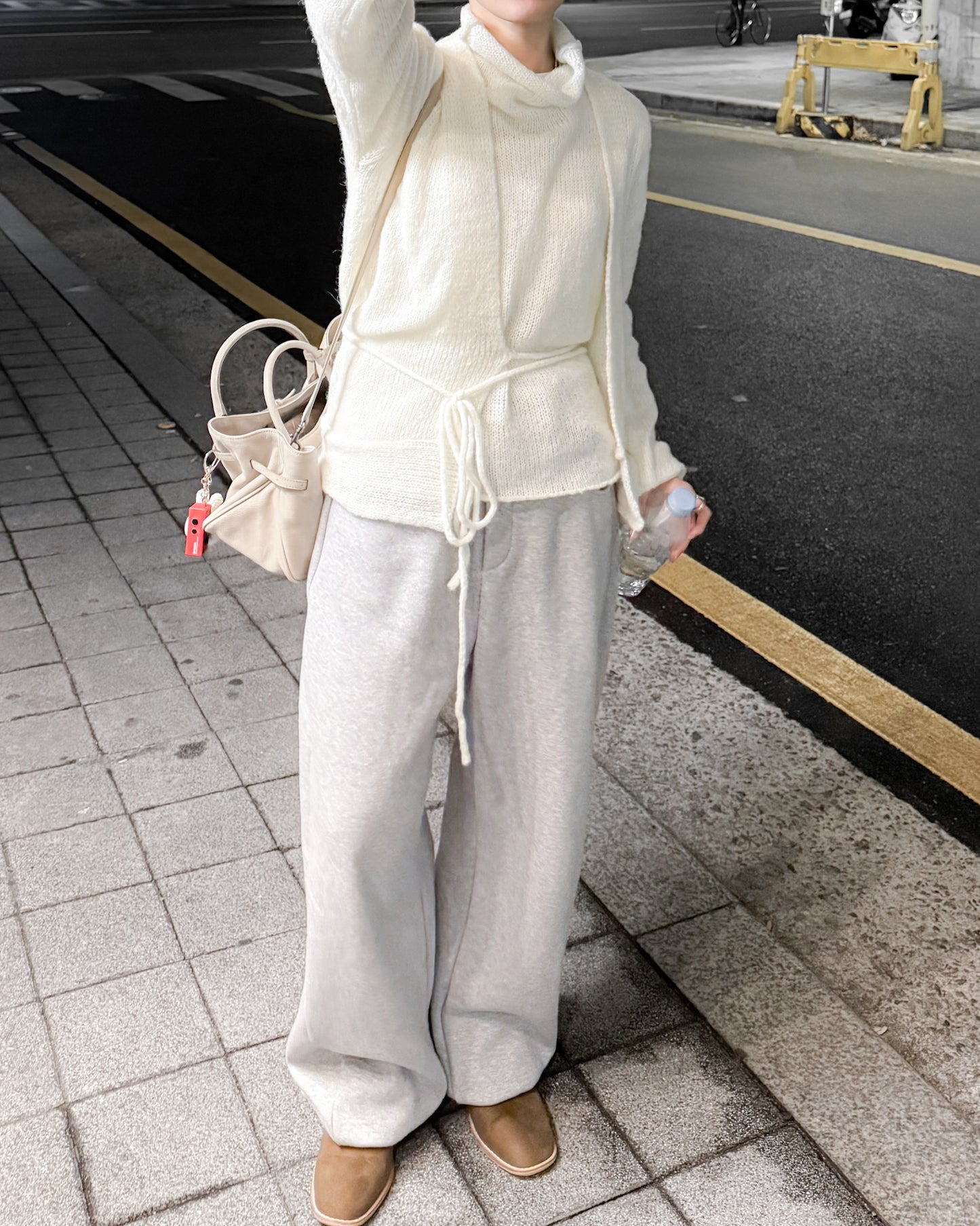 透薄羊毛背心連外套套裝 - 米白色