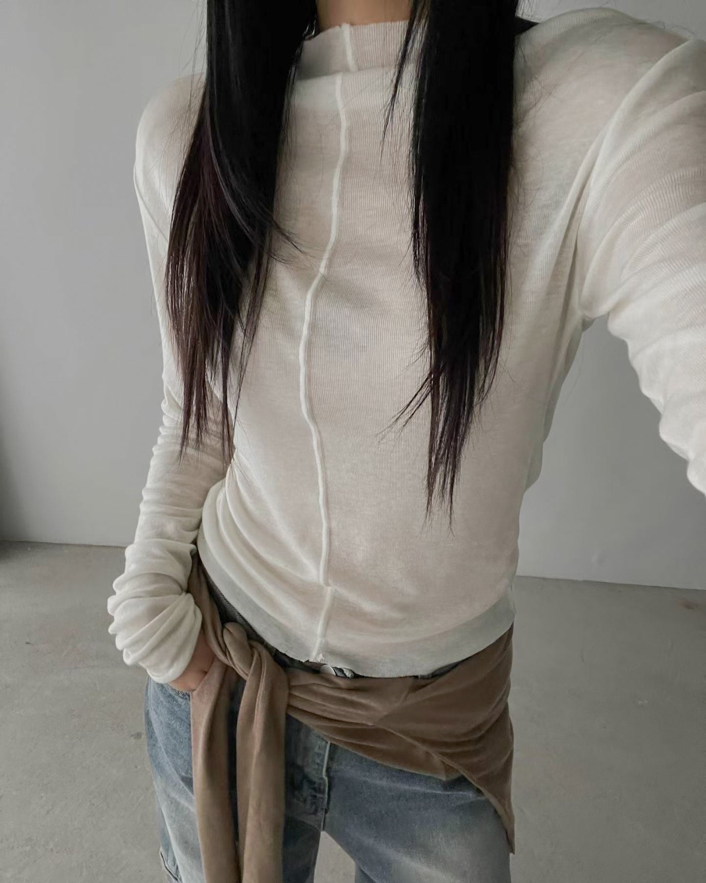 前後兩穿半高領上衣 黑色