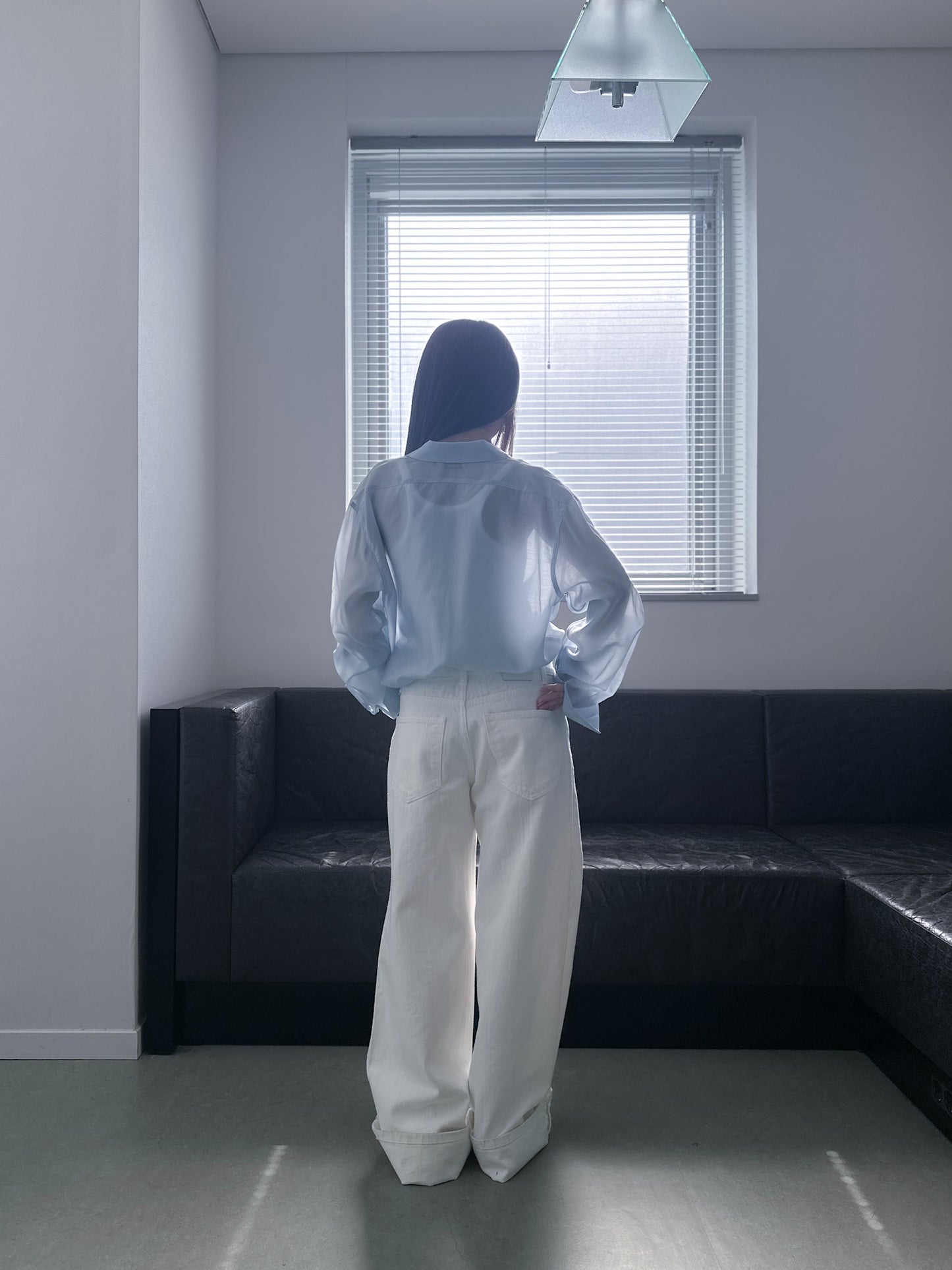 光澤感透薄恤衫 藍色