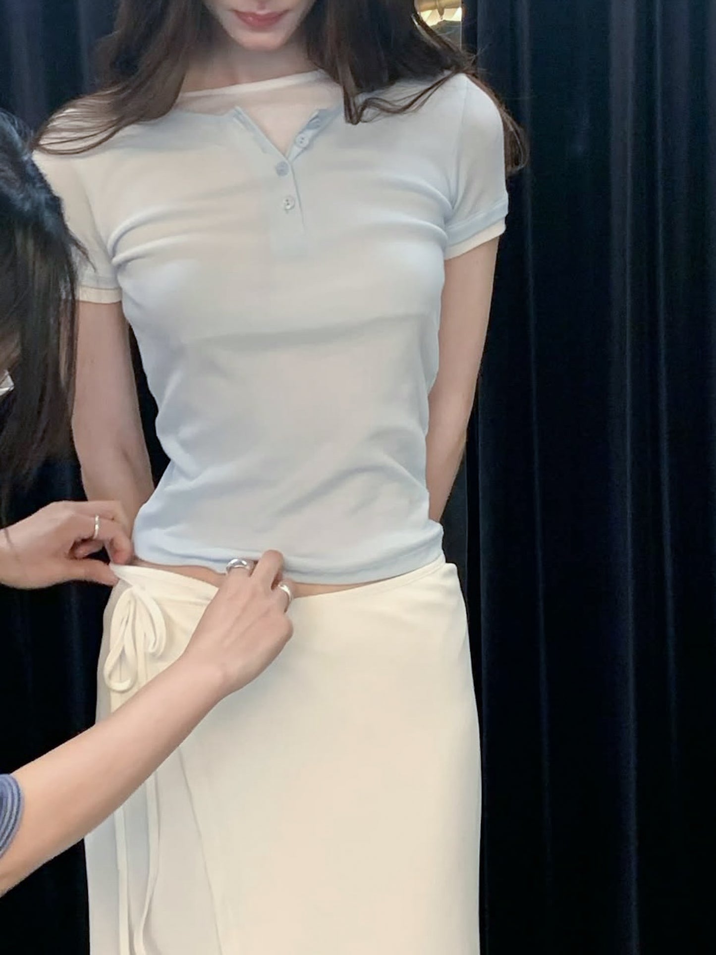 0625D03 莫代爾雙層鈕扣素T 淡藍色