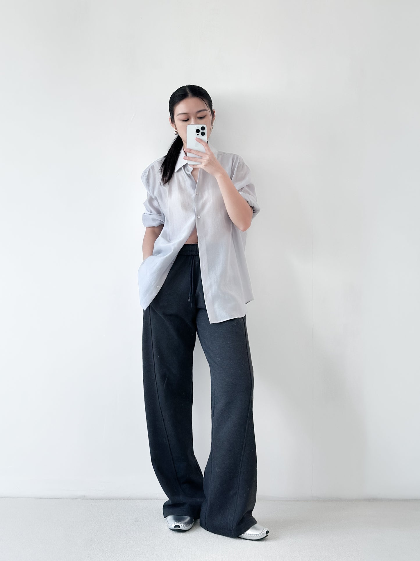 喇叭修腿棉褲 深灰色