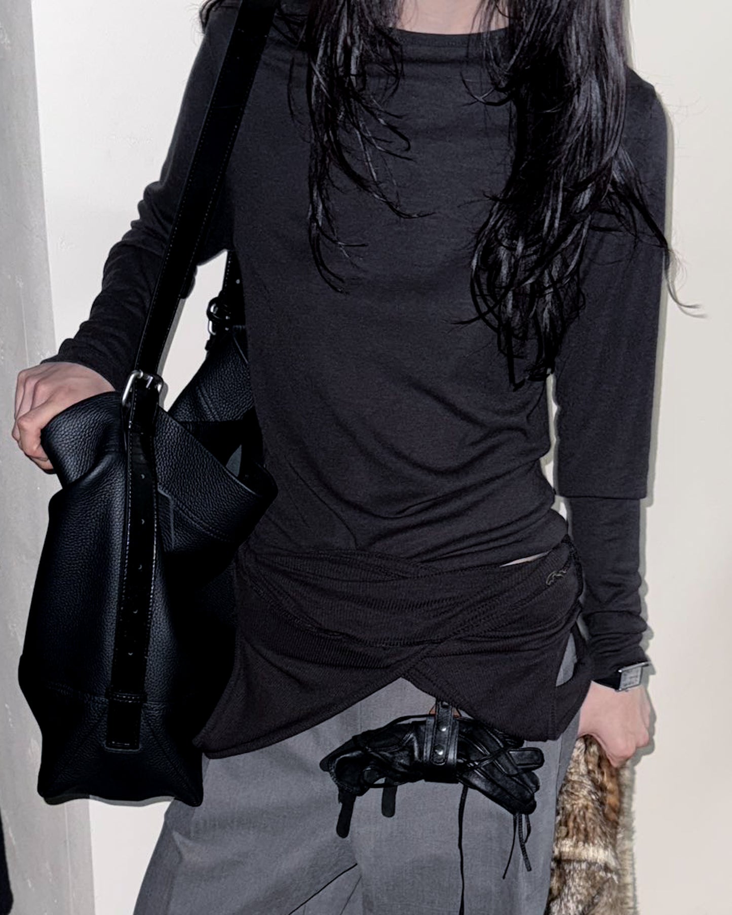 基本款圓領後車線上衣 - 淡紫色