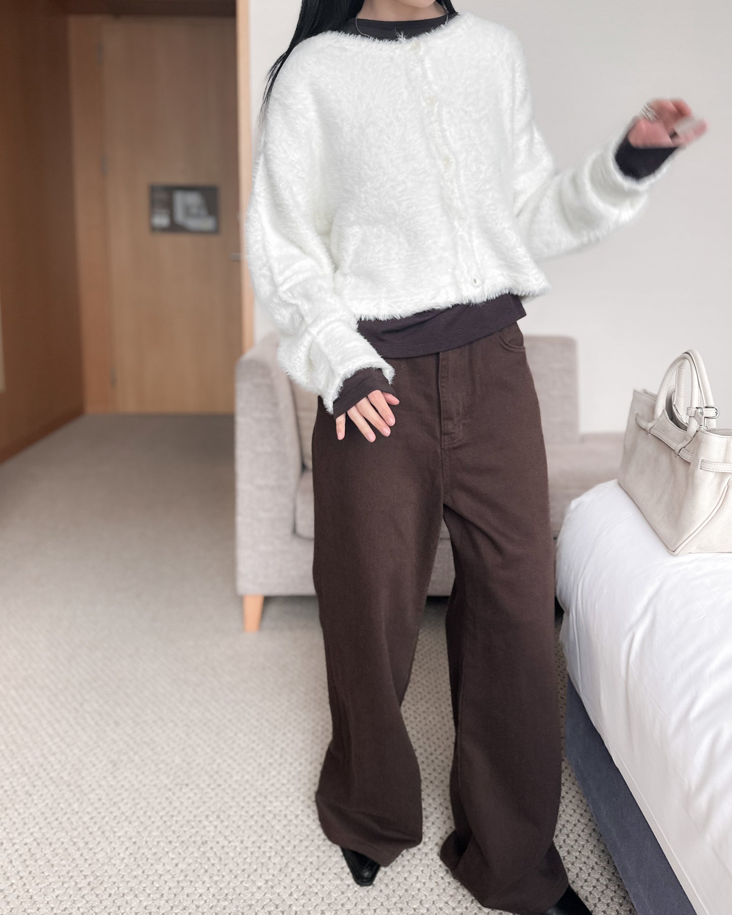 啡色柔軟闊腳褲 - 深啡色 (S/M/L)