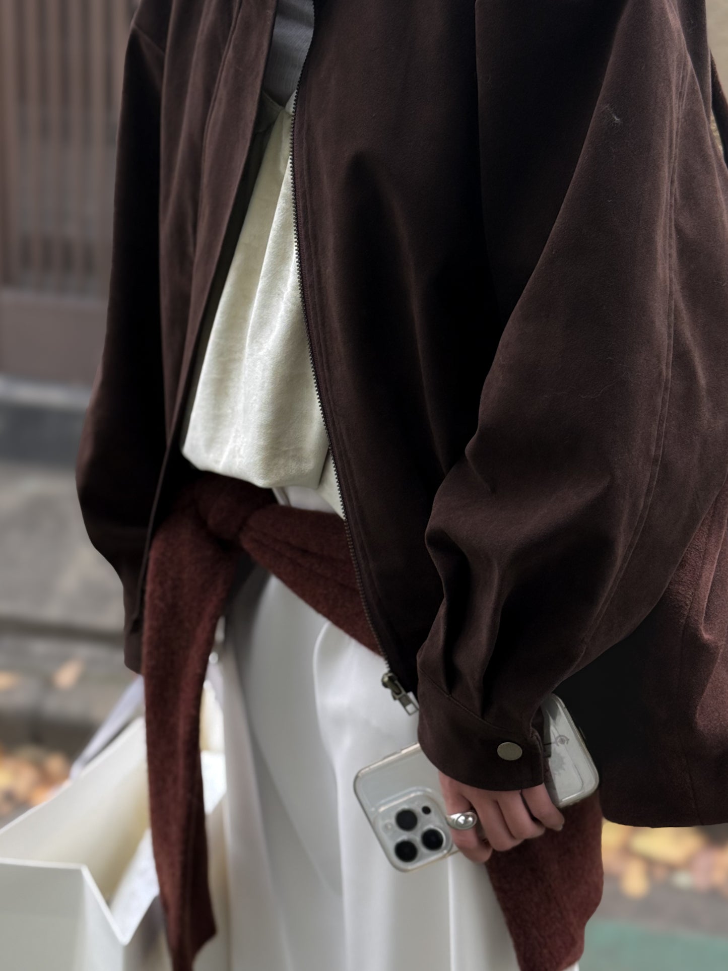 浣熊混紡冷繩圈鈕扣外套 棕紅色