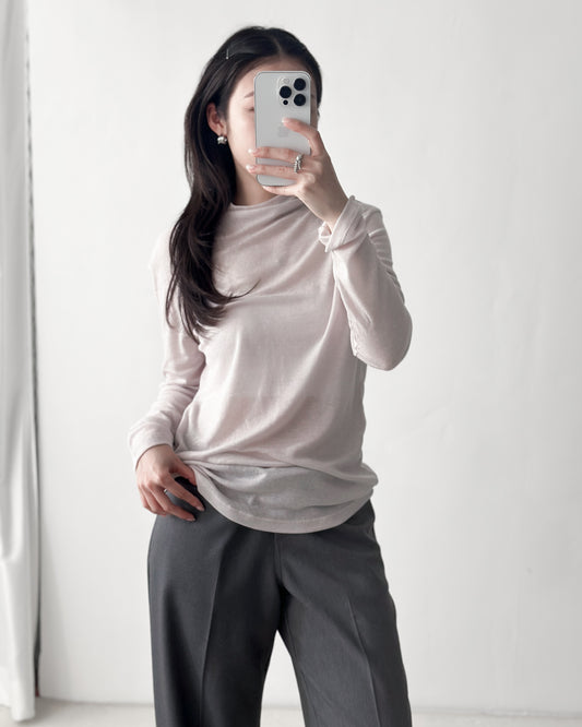半高領透膚上衣- 淡紫色