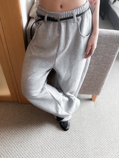 內舖棉舒適棉褲 - 淺灰色