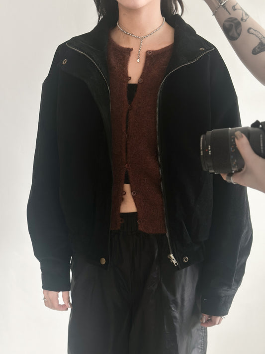 立體感企領麂皮外套 黑色