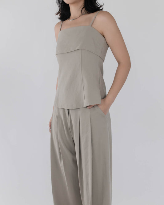 平口吊帶背心 - 灰卡其色