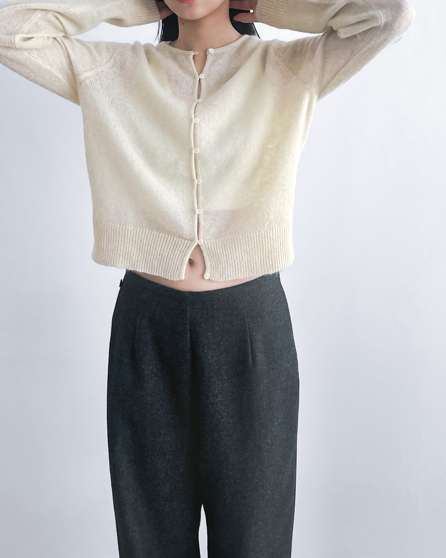 海馬毛混紡圓領薄外套 淺黃色