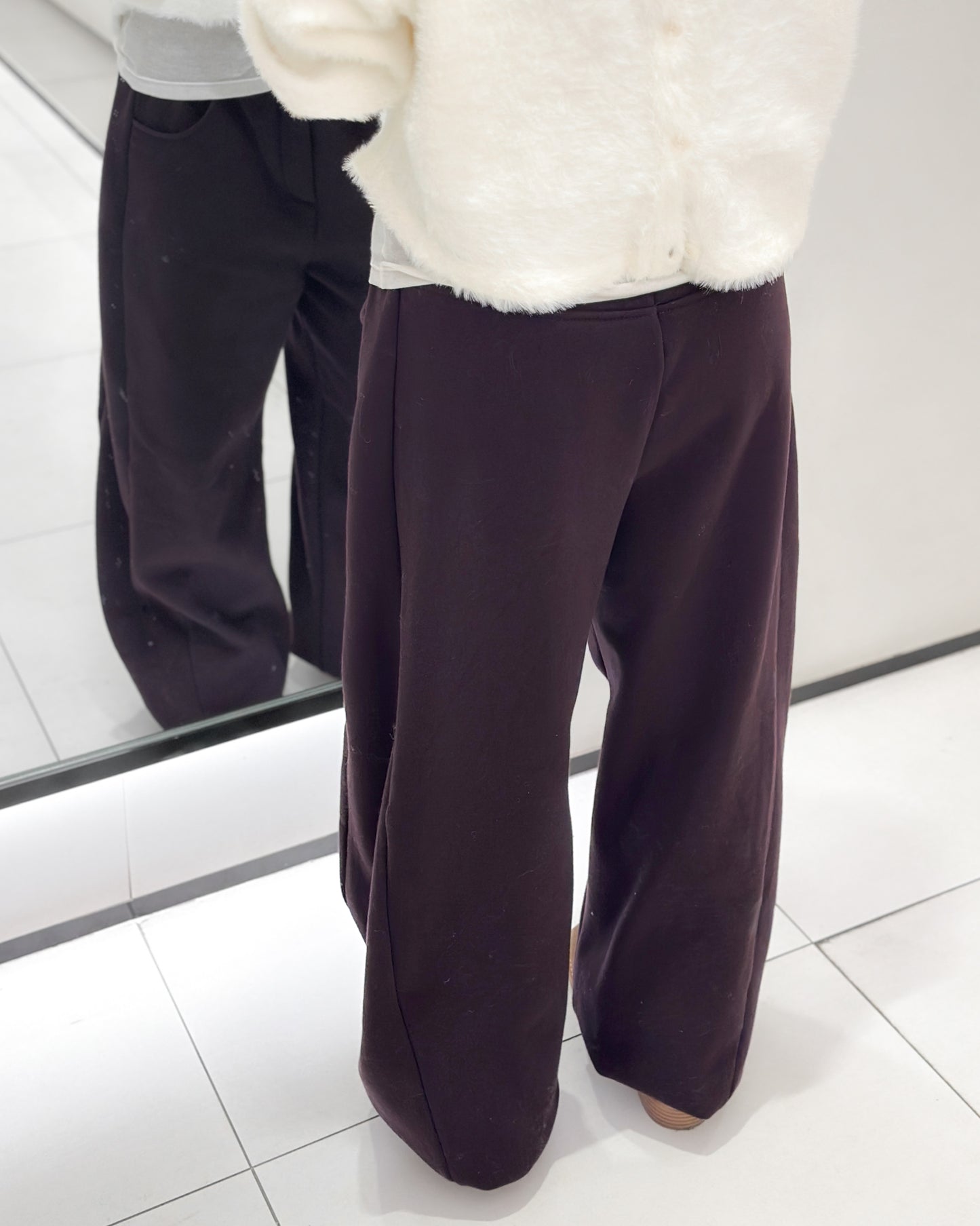 內舖棉舒適棉褲 - 酒紅啡