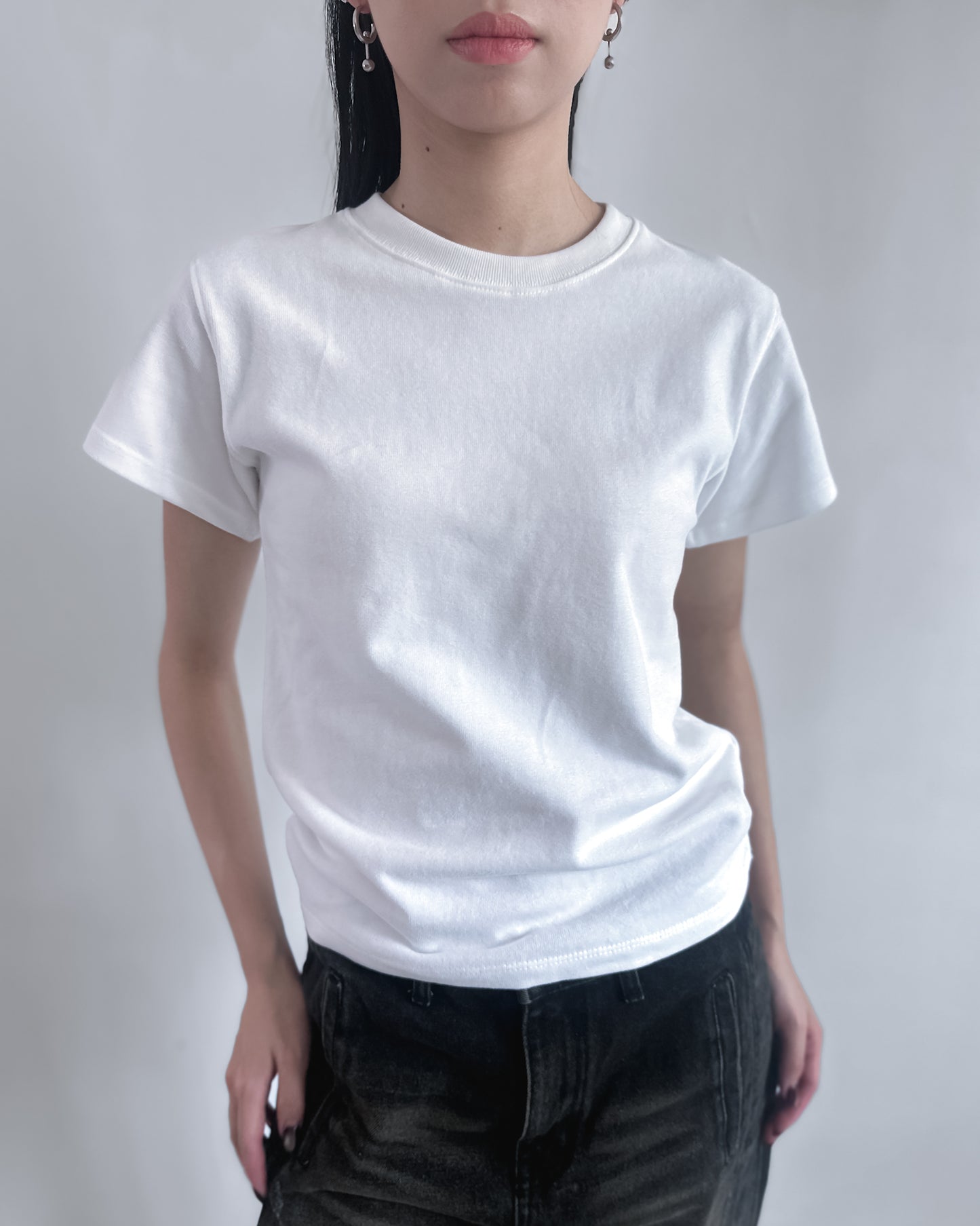 羊毛絨彈性薄素Tee 白色