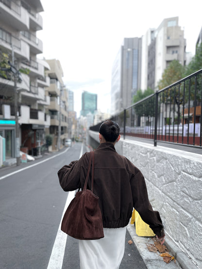 立體感企領麂皮外套 朱古力色