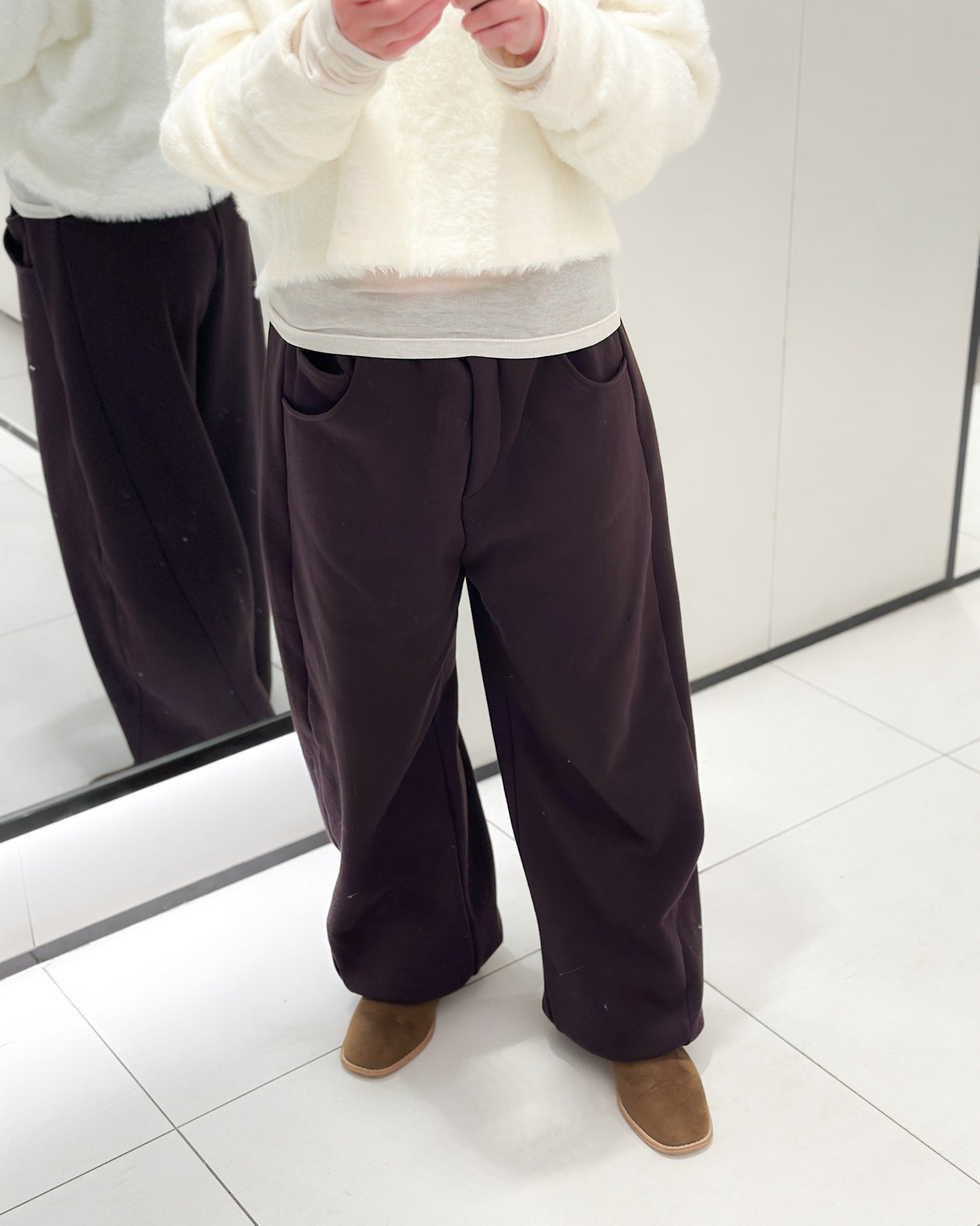 內舖棉舒適棉褲 - 酒紅啡