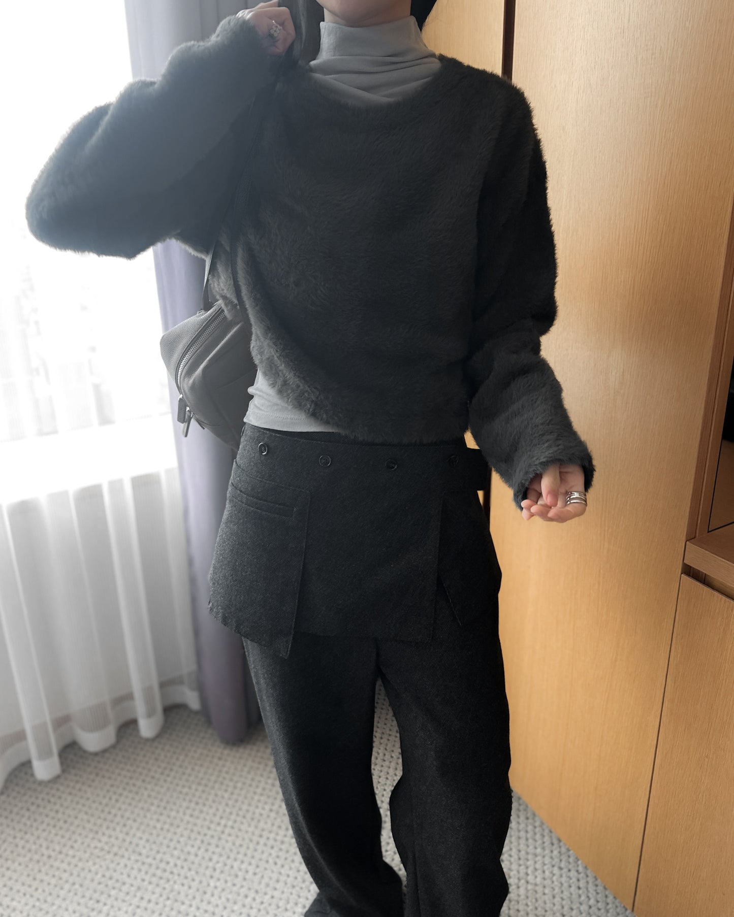 前後兩穿毛絨外套 - 深灰色