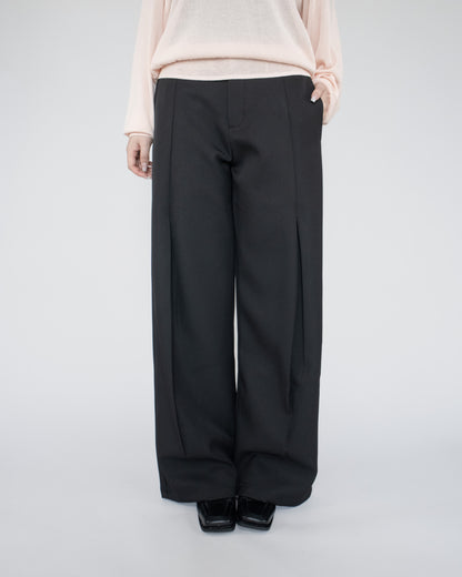Unisex 前開衩直腿西褲 - 黑色