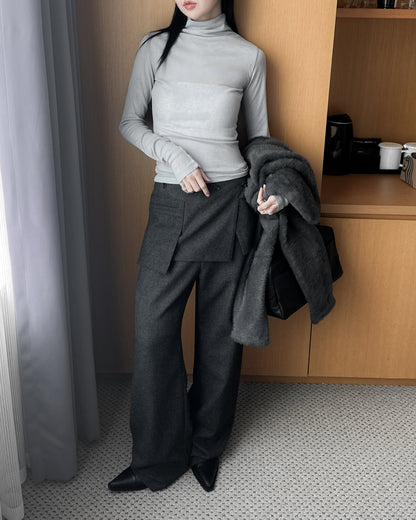 基本款無縫高領上衣 - 米白色