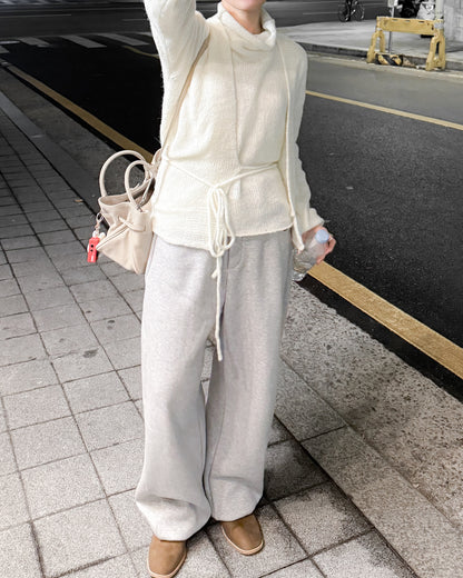 透薄羊毛背心連外套套裝 - 米白色