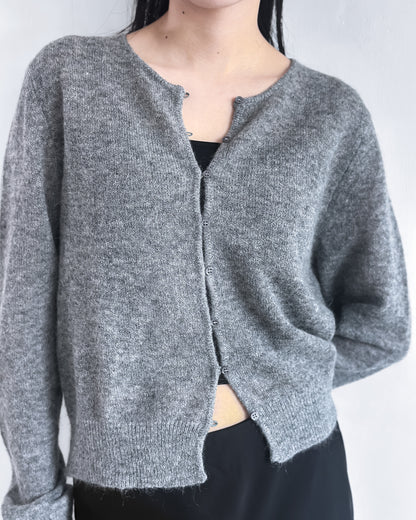 海馬毛混紡圓領薄外套 淺灰色