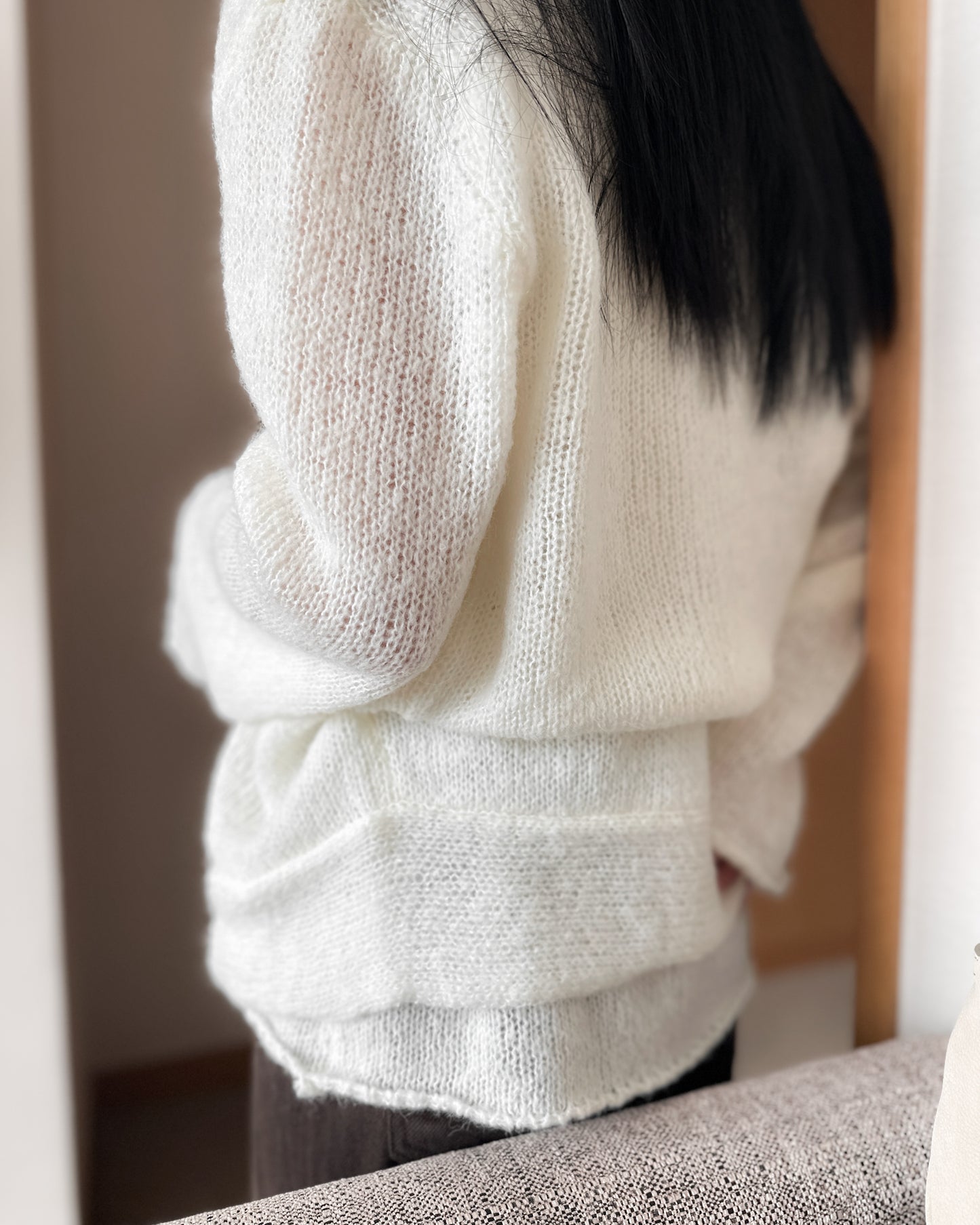 透薄羊毛背心連外套套裝 - 米白色