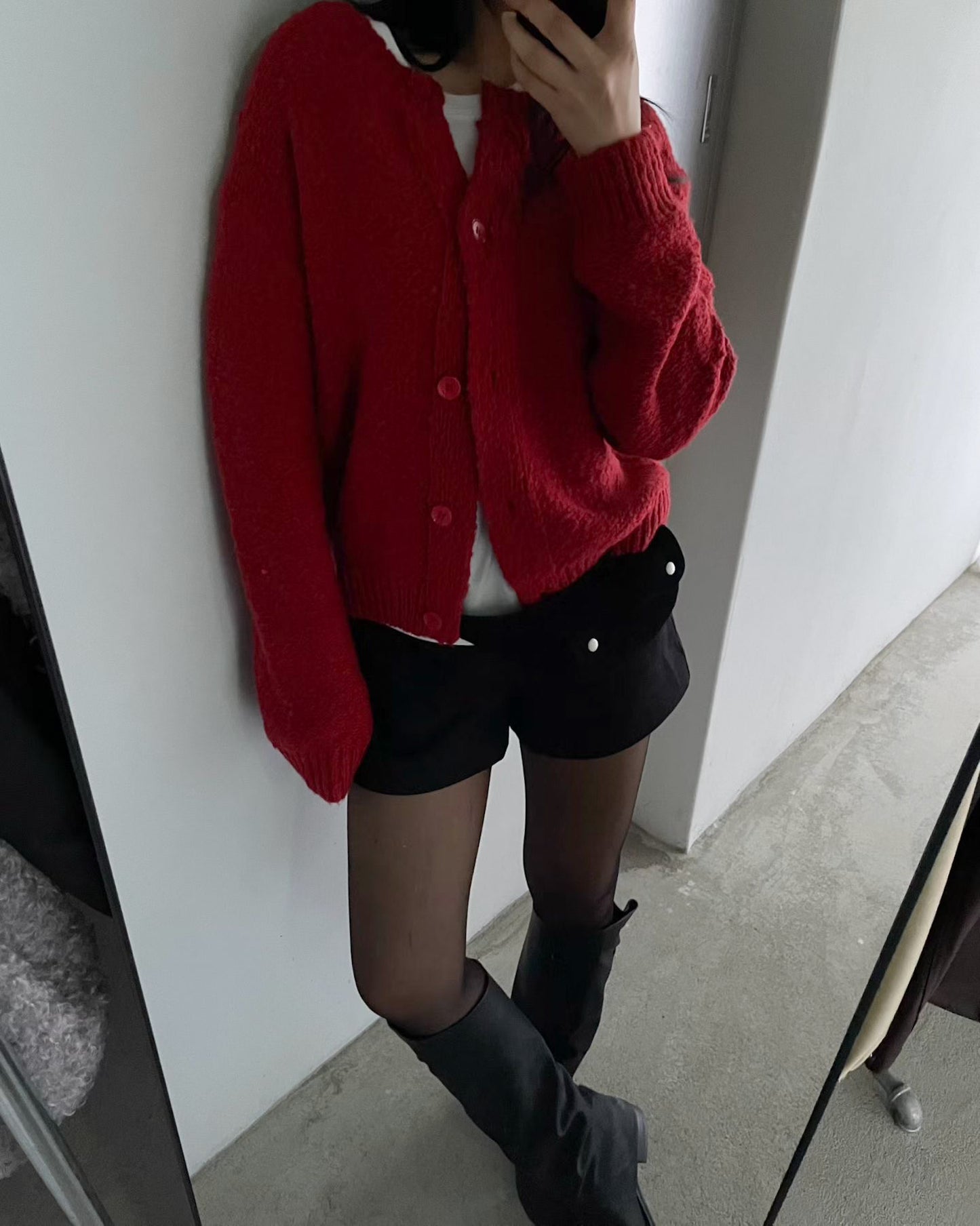 羊毛混紡圓領開胸外套 深灰色