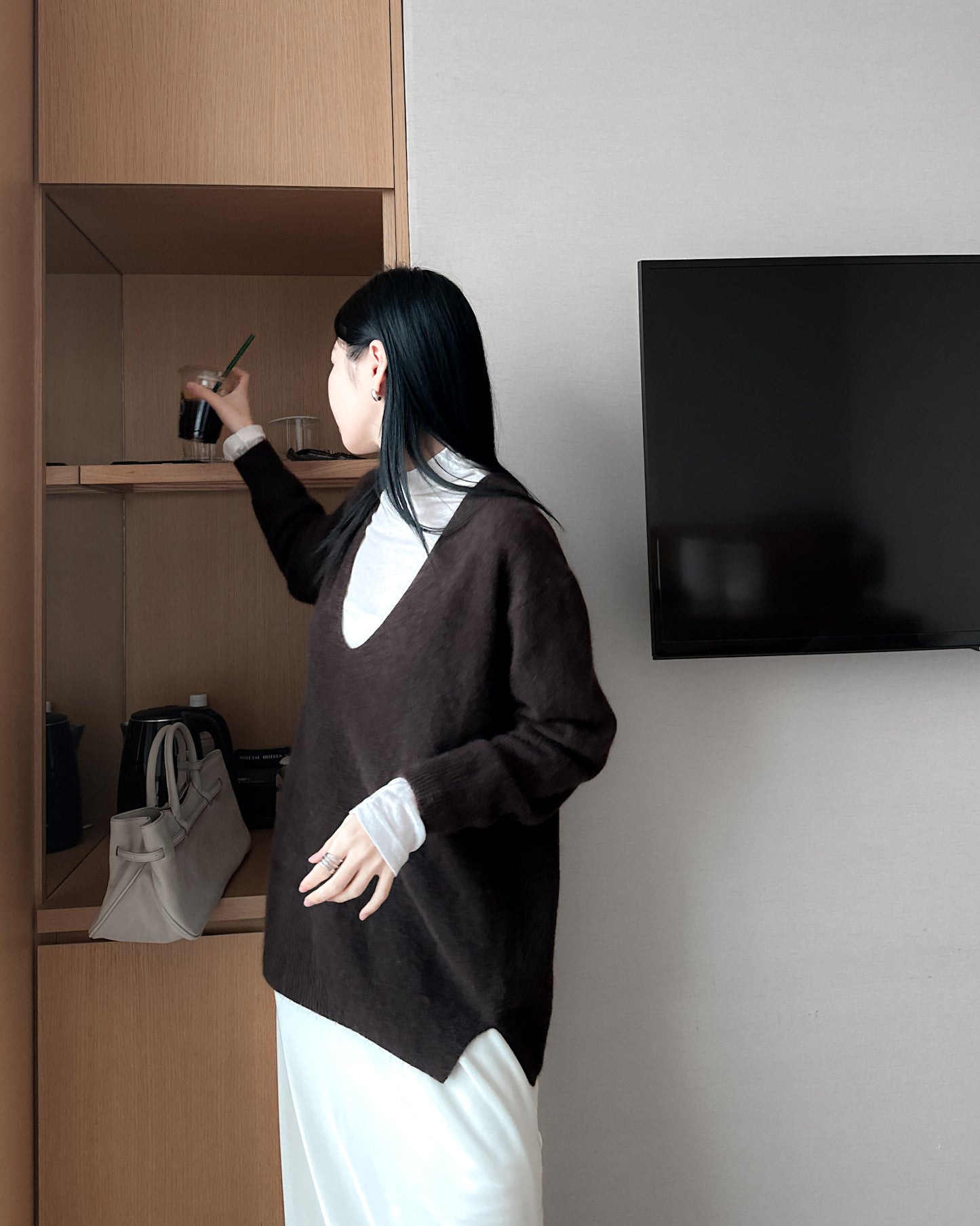 基本款無縫高領上衣 - 米白色