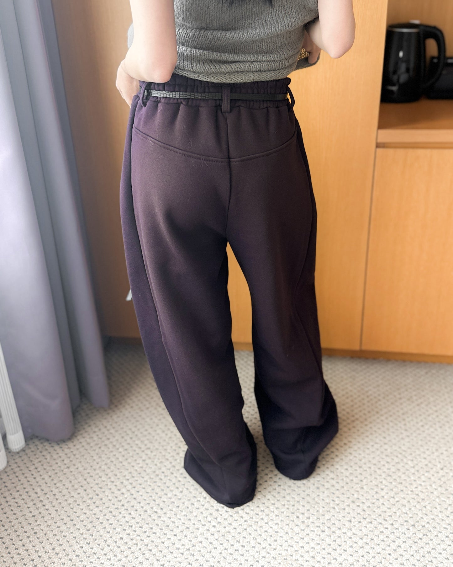 內舖棉舒適棉褲 - 酒紅啡