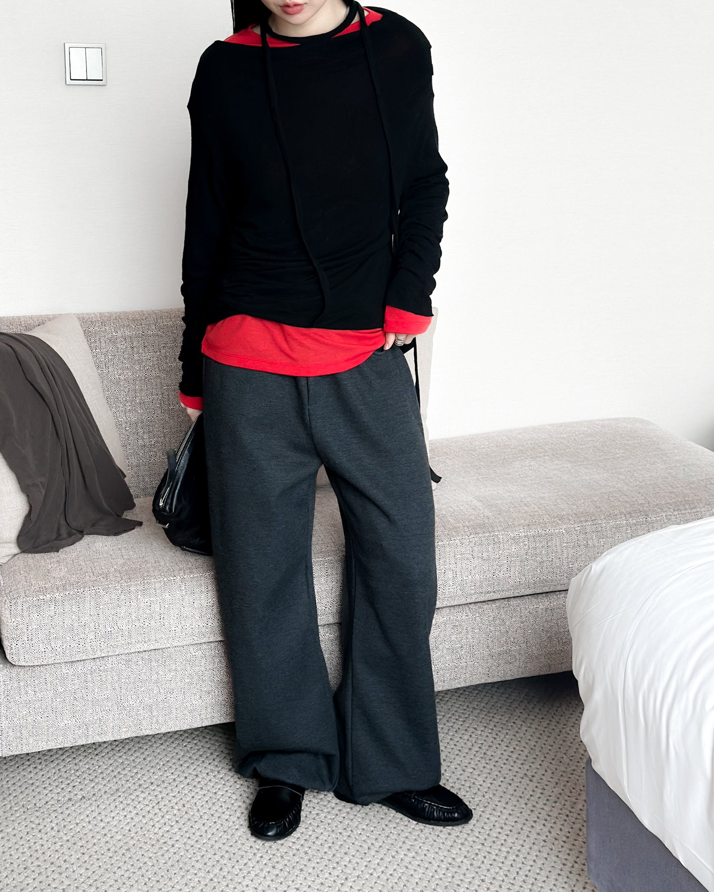 內舖棉舒適棉褲 - 深灰色