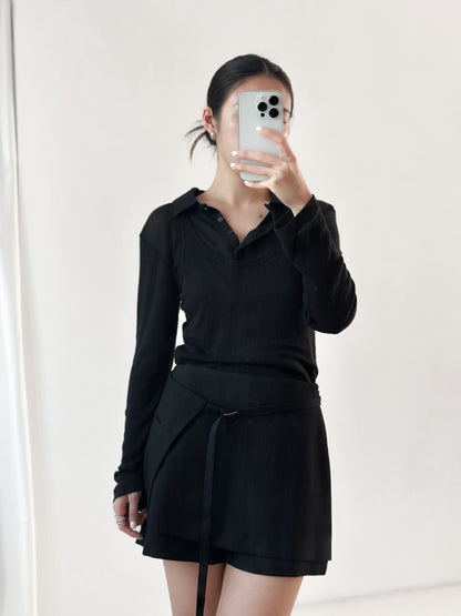 腰帶挺料西裝裙褲