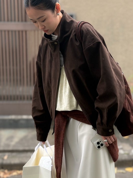 立體感企領麂皮外套 朱古力色