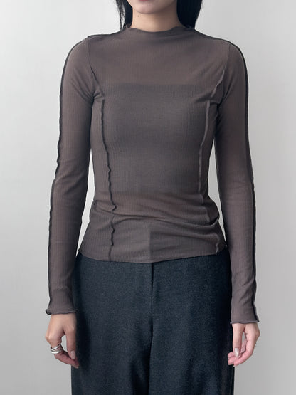 捲邊車線修腰上衣 啡色