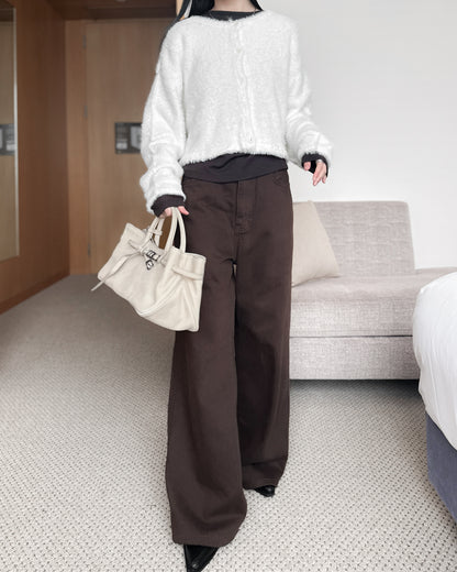 啡色柔軟闊腳褲 - 深啡色 (S/M/L)