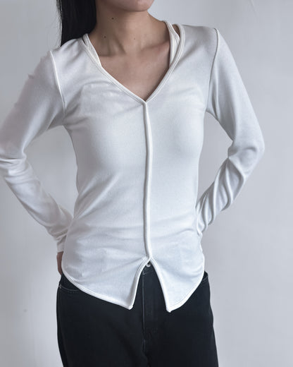 V領修腰彈性上衣 白色
