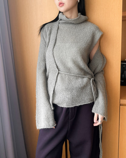 透薄羊毛背心連外套套裝 - 卡其色