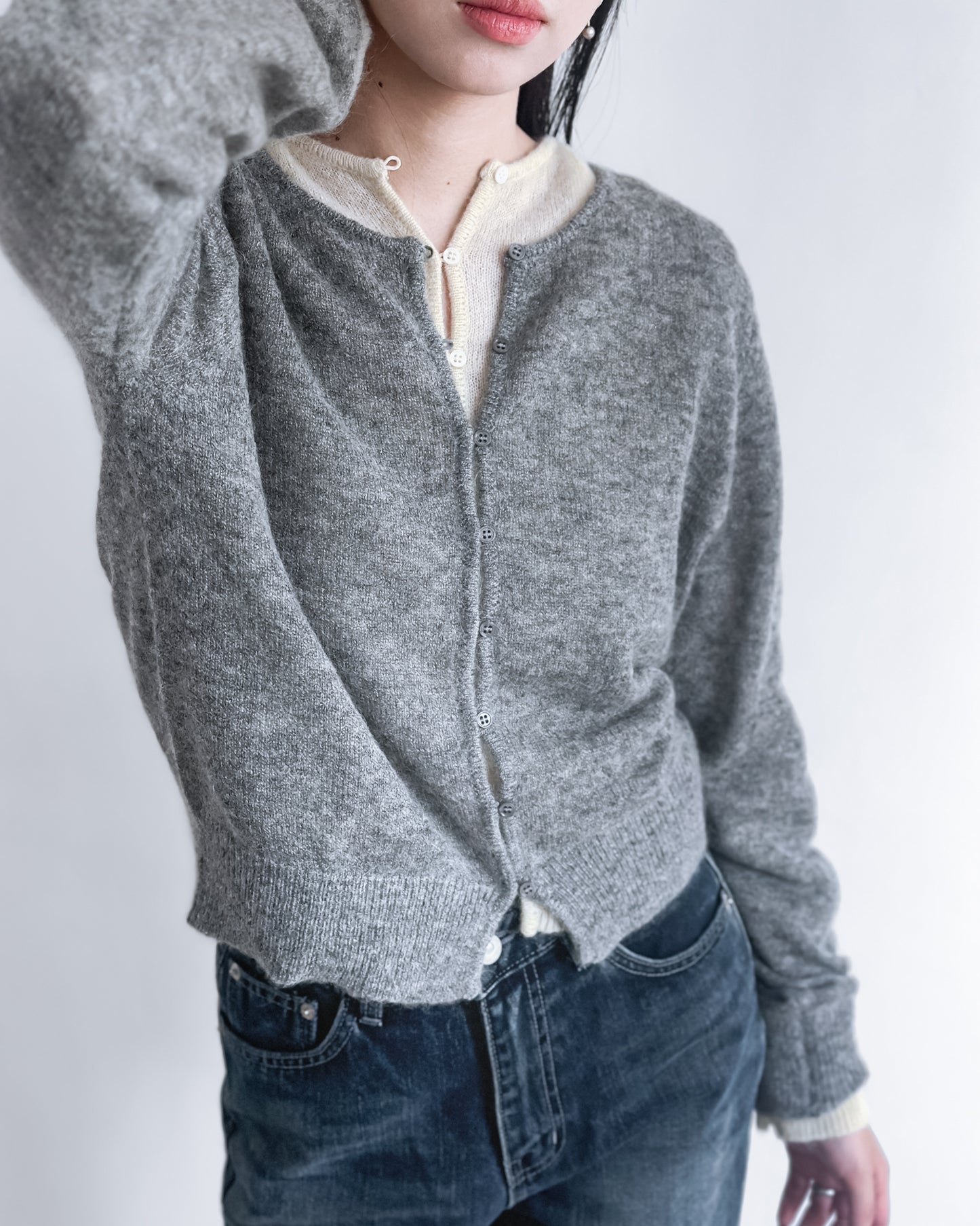 海馬毛混紡圓領薄外套 淺黃色