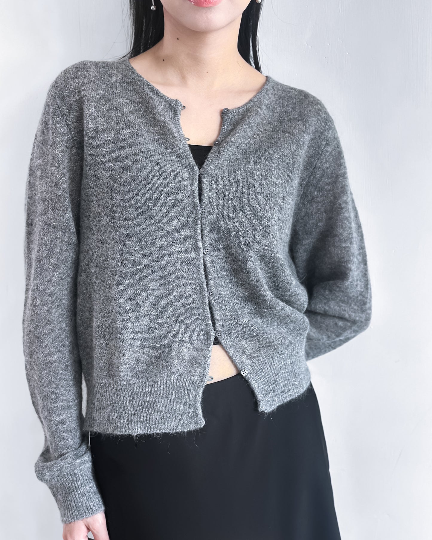 海馬毛混紡圓領薄外套 淺灰色