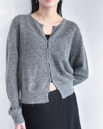 海馬毛混紡圓領薄外套 淺灰色