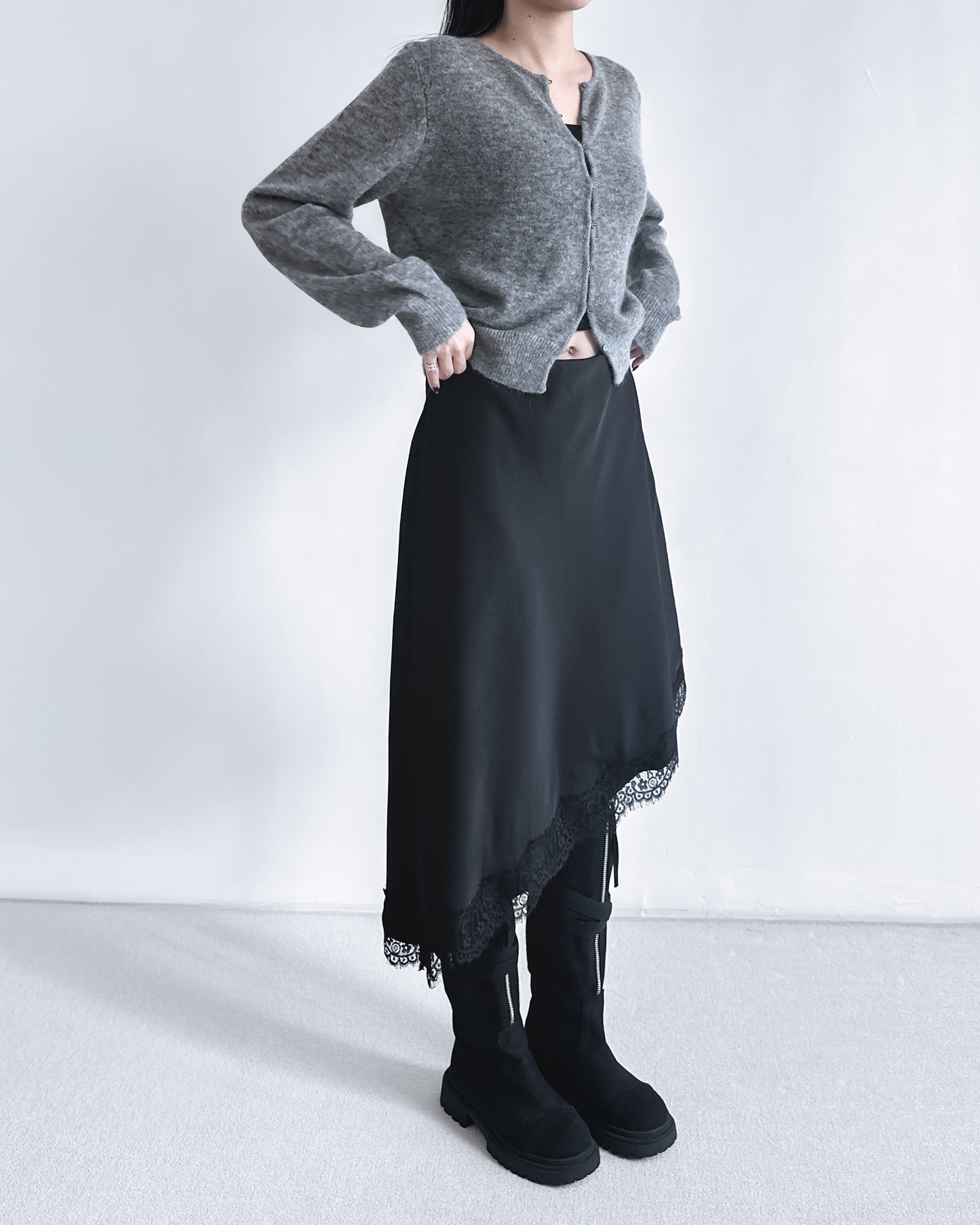 海馬毛混紡圓領薄外套 淺灰色