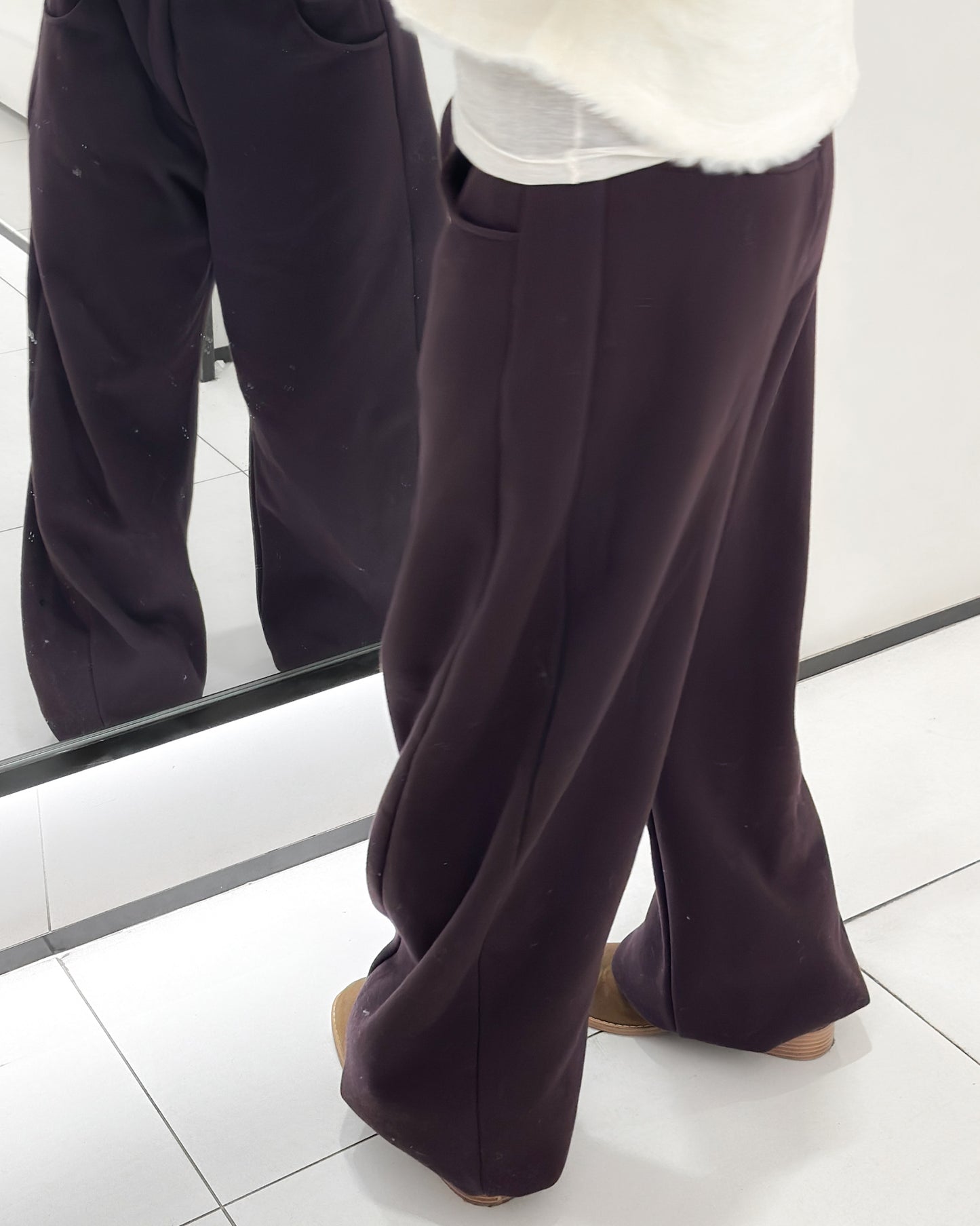 內舖棉舒適棉褲 - 酒紅啡