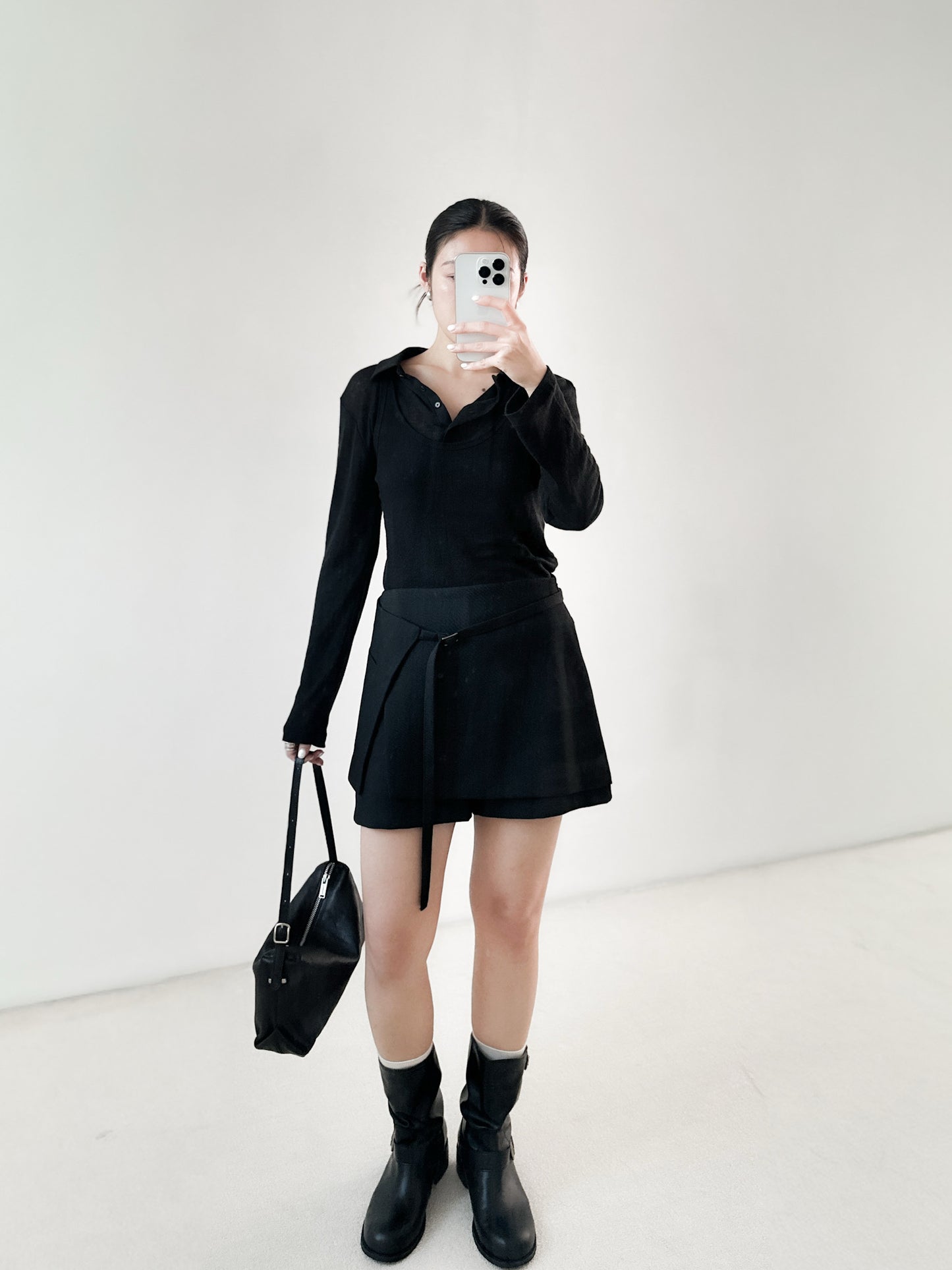 腰帶挺料西裝裙褲