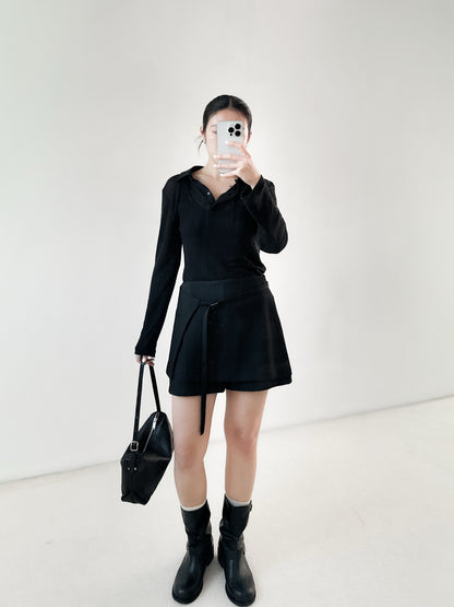 腰帶挺料西裝裙褲