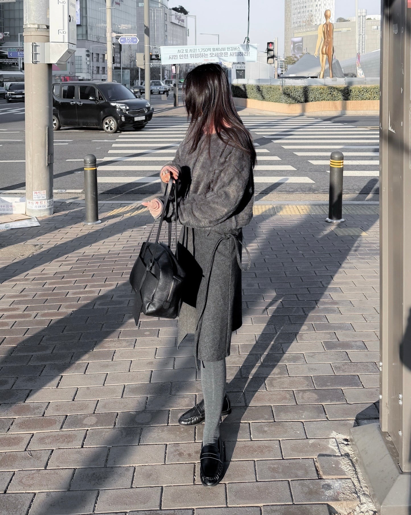 前後兩穿毛絨外套 - 深灰色