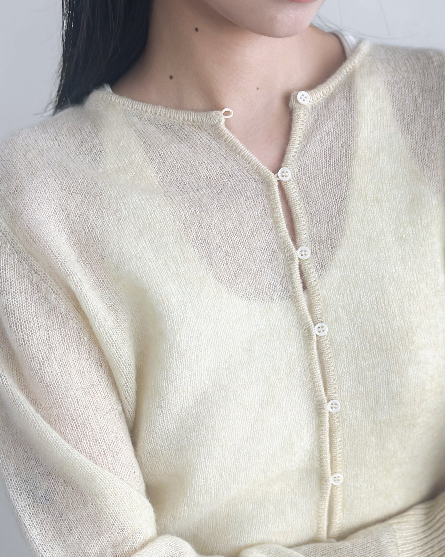 海馬毛混紡圓領薄外套 淺黃色