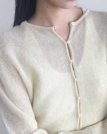 海馬毛混紡圓領薄外套 淺黃色