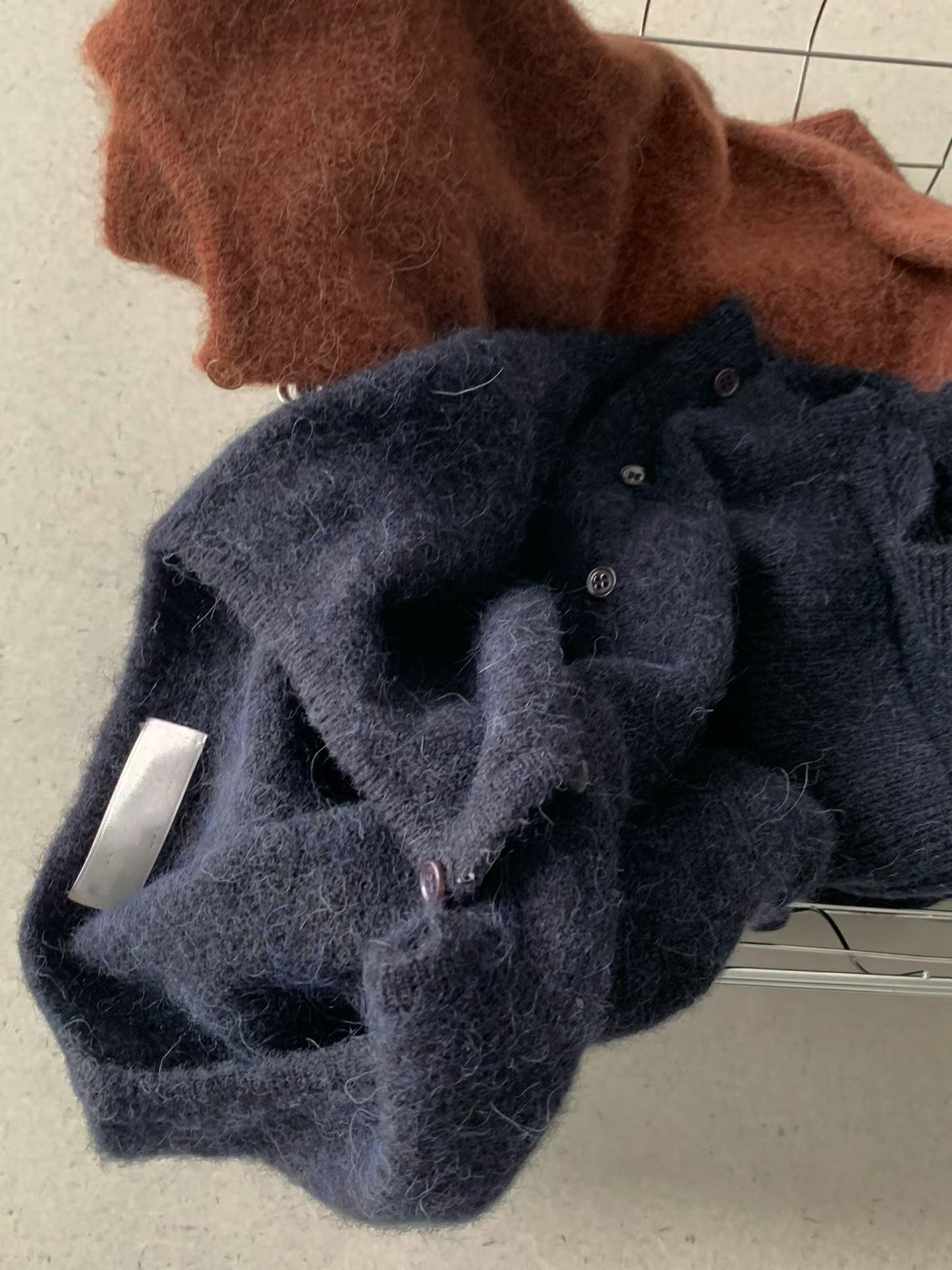 浣熊混紡冷繩圈鈕扣外套 深藍色