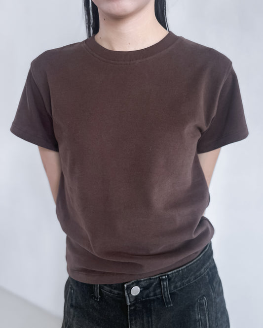 羊毛絨彈性薄素Tee 深啡色