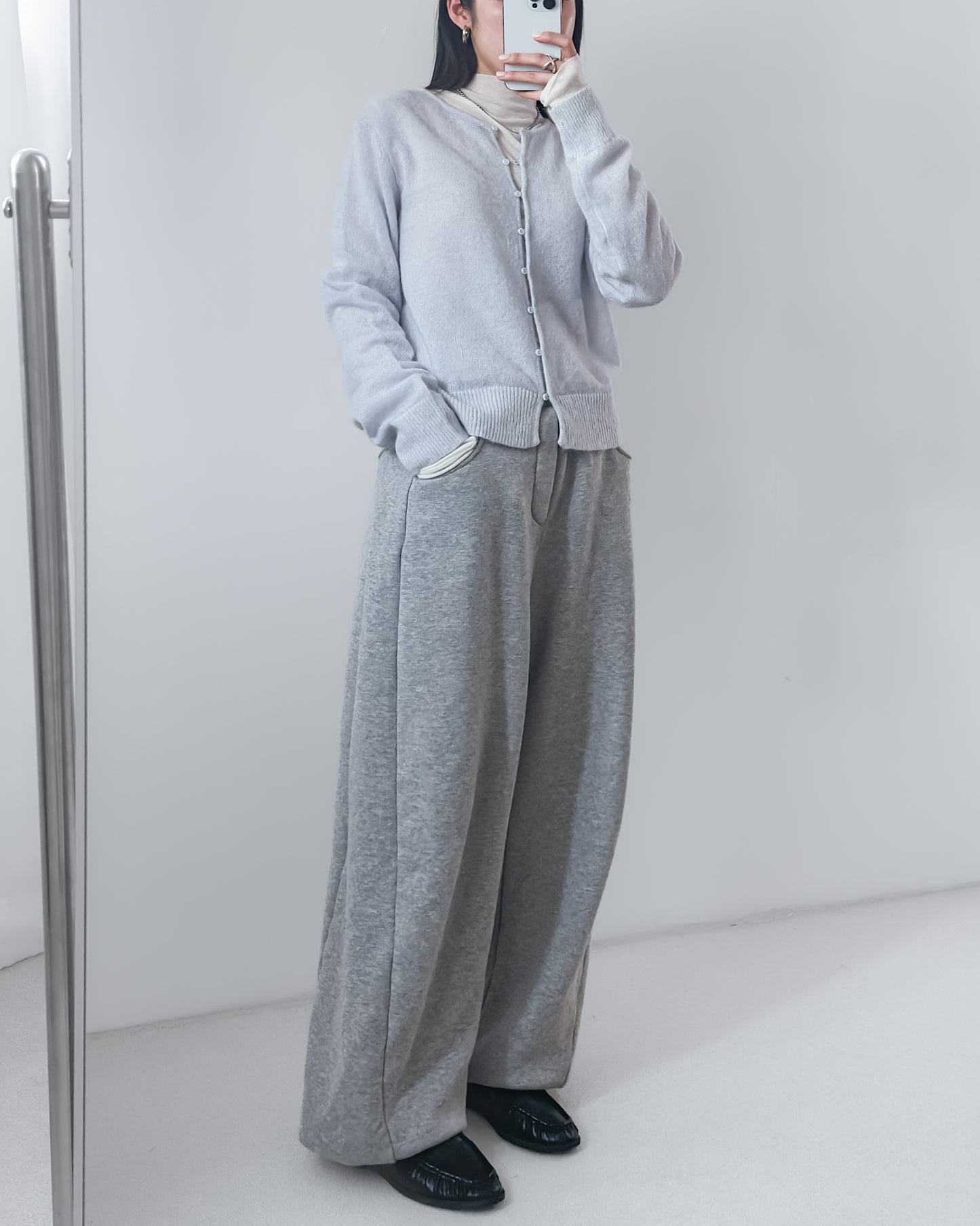 海馬毛混紡圓領薄外套 淺藍色