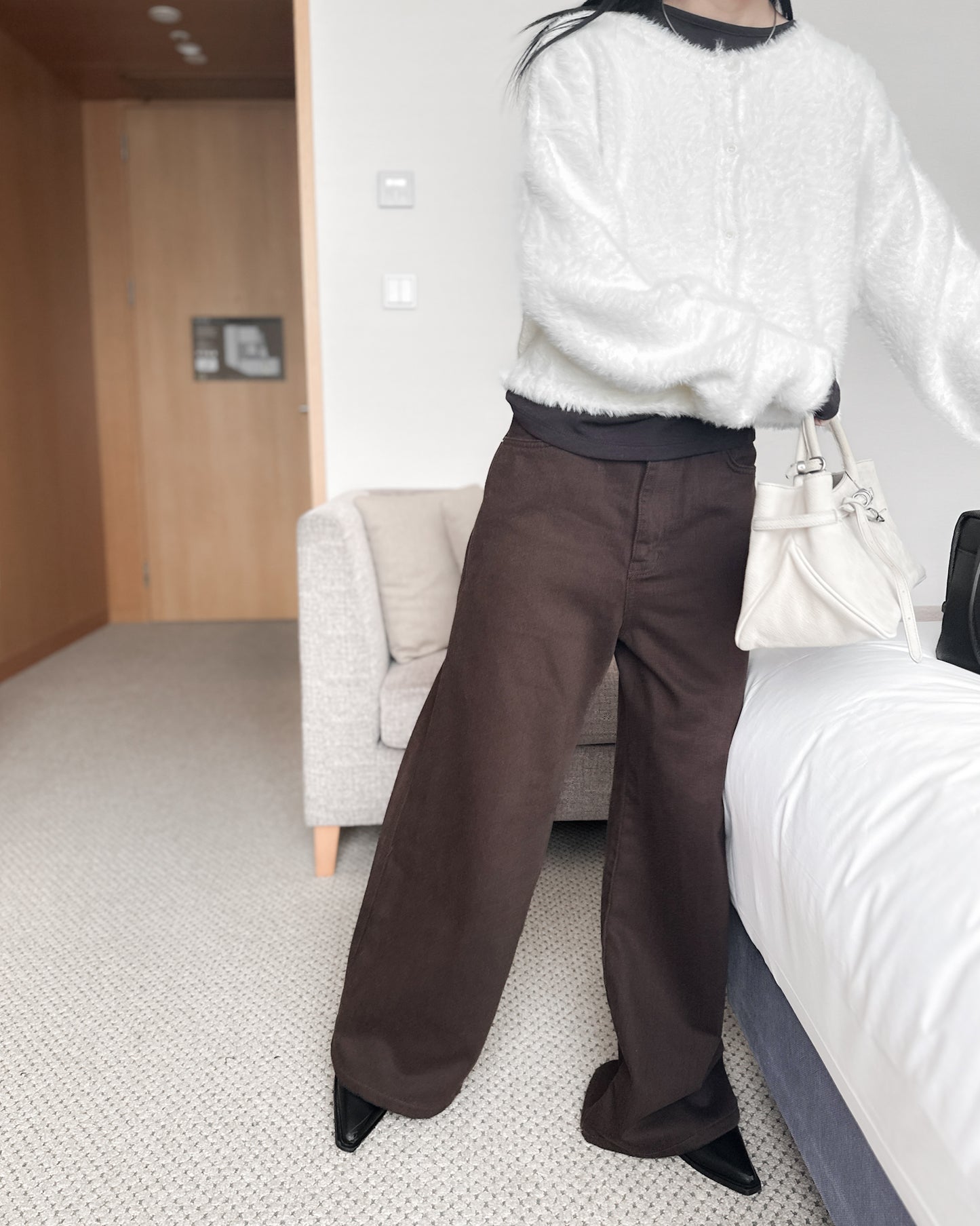 啡色柔軟闊腳褲 - 深啡色 (S/M/L)
