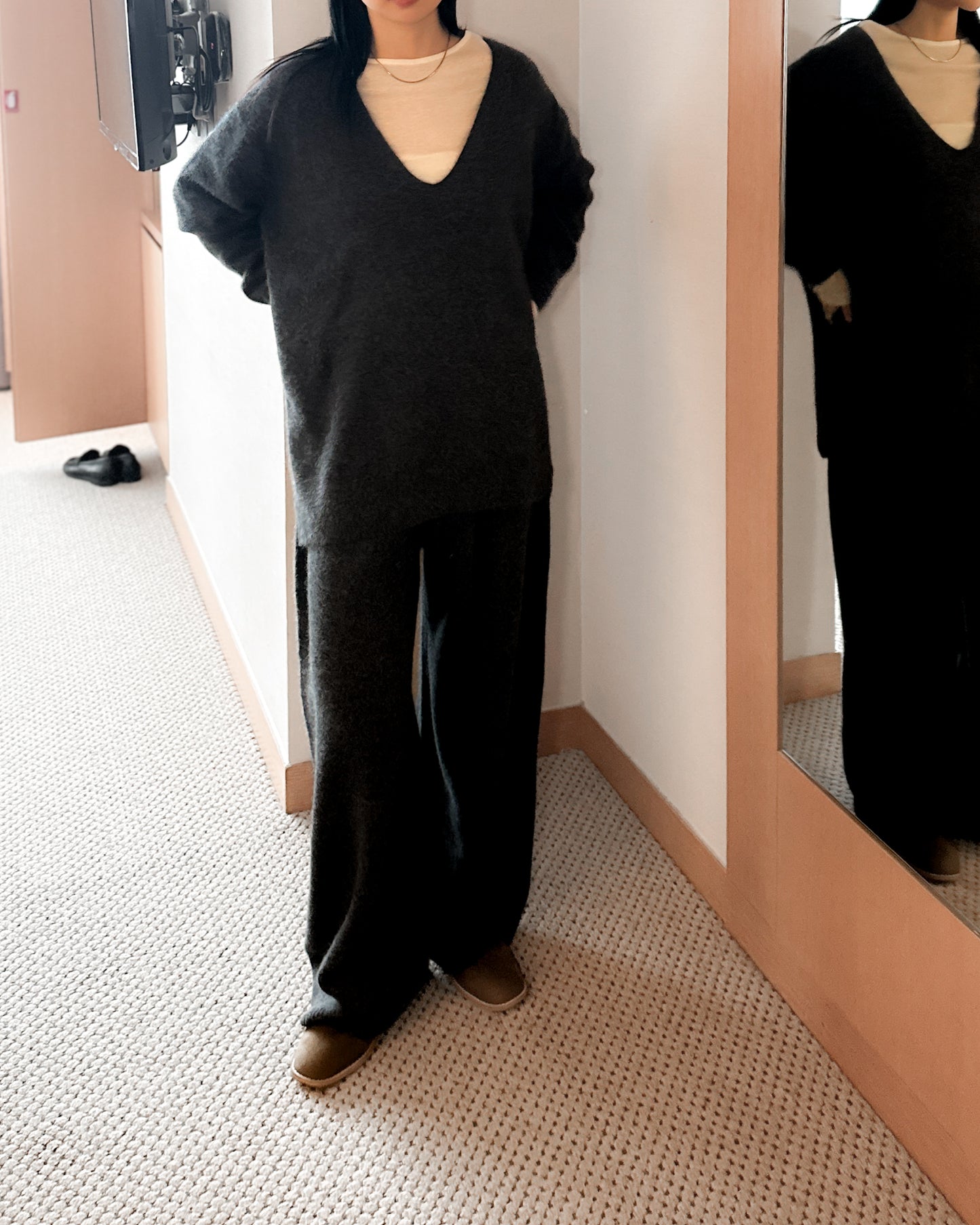 內舖棉舒適棉褲 - 深灰色