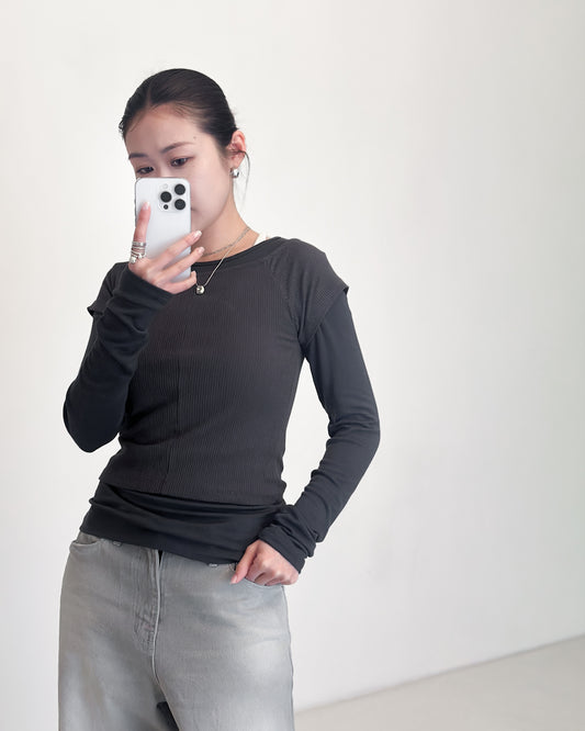 方圓領Crop Tee- 深灰色